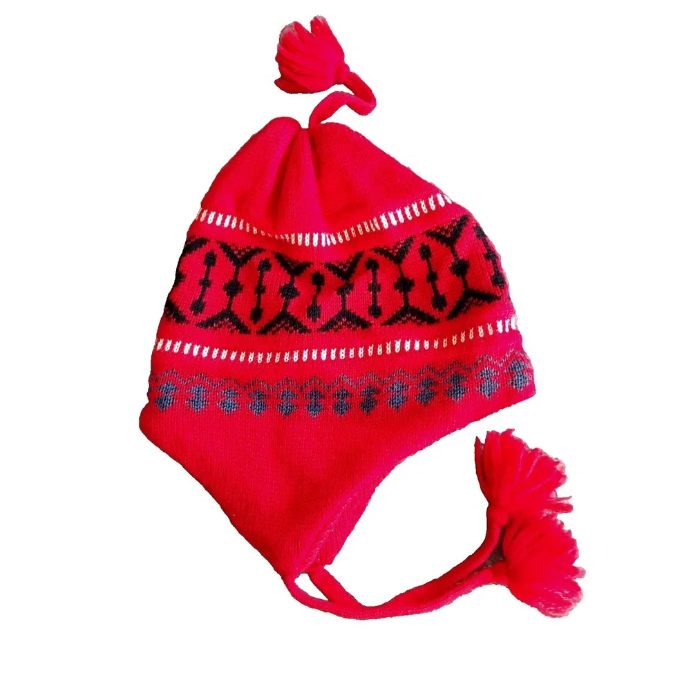 Vintage Meister Hat One Size Fair Isle Wool Knit Ear Flaps Ski Made Hong Kong‎